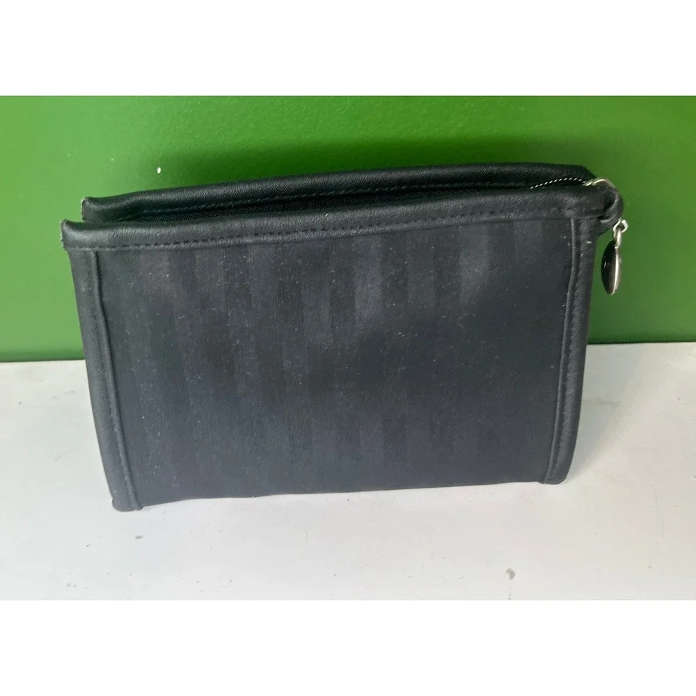 Christian Dior Parfums Black Striped Cosmetic Makeup Pouch Bag Logo Zipper Pull